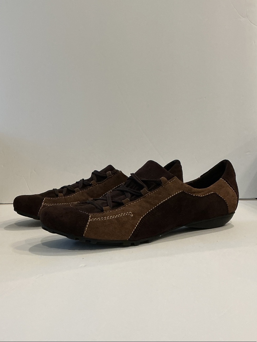 ARA Mocha Brown Leather & Suede Lace-Up Comfort Sneakers Size 7.5/ EU 38